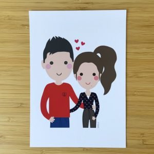 Dibujo personalizado en papel de 2 personajes