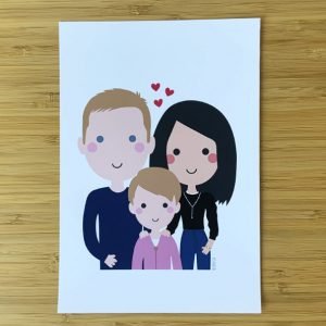 Dibujo personalizado en papel de 3 personajes