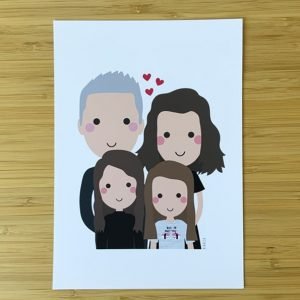 Dibujo personalizado en papel de 4 personajes