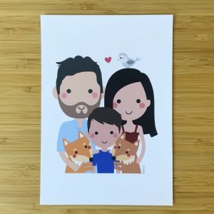 Dibujo personalizado en papel de 5 personajes