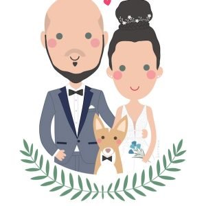 Dibujo digital de boda de 3 personajes