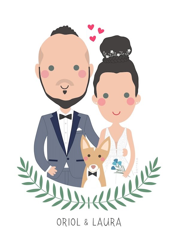 Dibujo digital de boda de 3 personajes