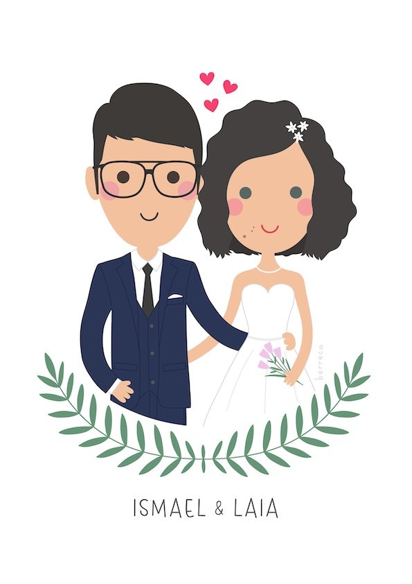 Dibujo digital de boda de 2 personajes