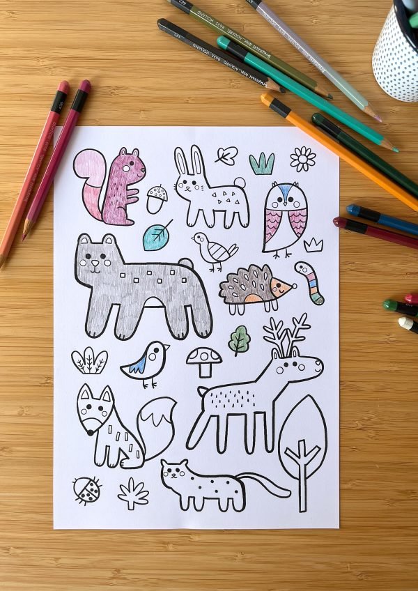 Dibujo para colorear de animales en el bosque - Imagen 2