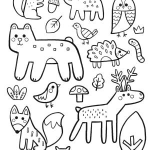 Dibujo para colorear de animales en el bosque